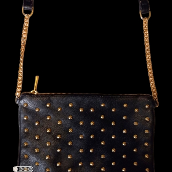 Express purse crossbody black vintage gold studded chain and leather strap. - Picture 4 of 10